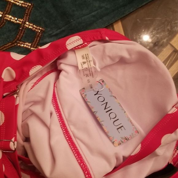 YONIQUE Womens Red & White Polka Dot Convertible Pin Up Swimsuit NWT Plus Sz. 22 - Picture 8 of 10